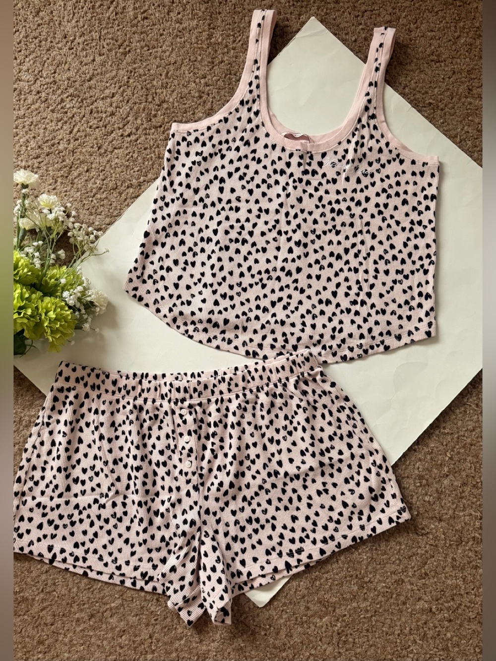 Victoria’s Secret Pink Heart-Print Tank & Short set Sleep Set